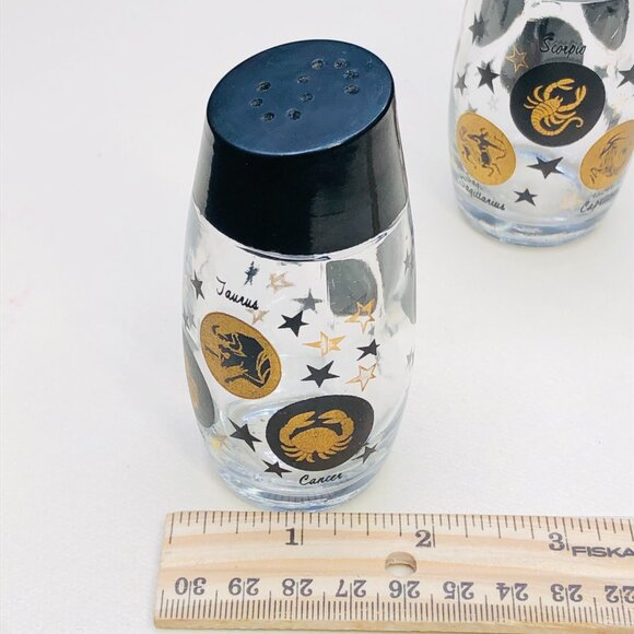 Vintage VAN PAK Zodiac Sign Stars Glass Salt Pepper Shaker Set Made in Canada - Picture 10 of 12